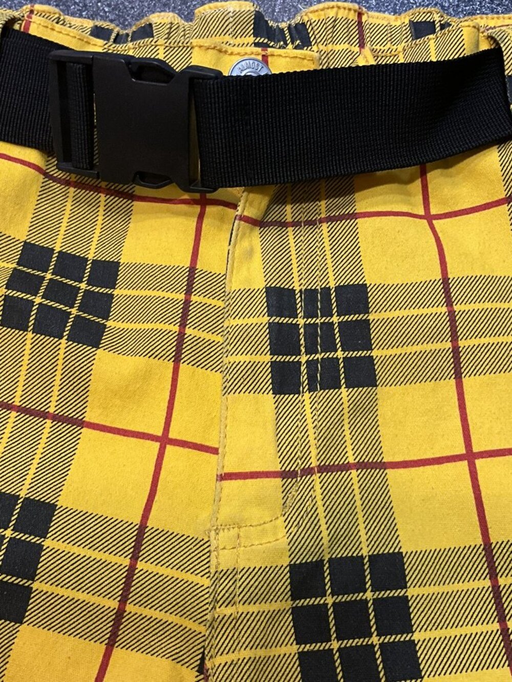 Almost Famous Yellow Plaid Cargo Jogger Pants Belted Cotton Blend Size L - Picture 5 of 10